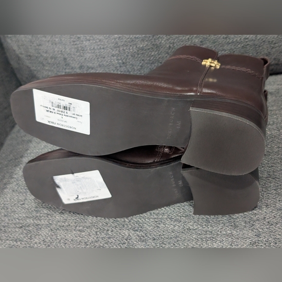 TORY BURCH Everly Gold Logo Leather Boot In Brown - Picture 8 of 10